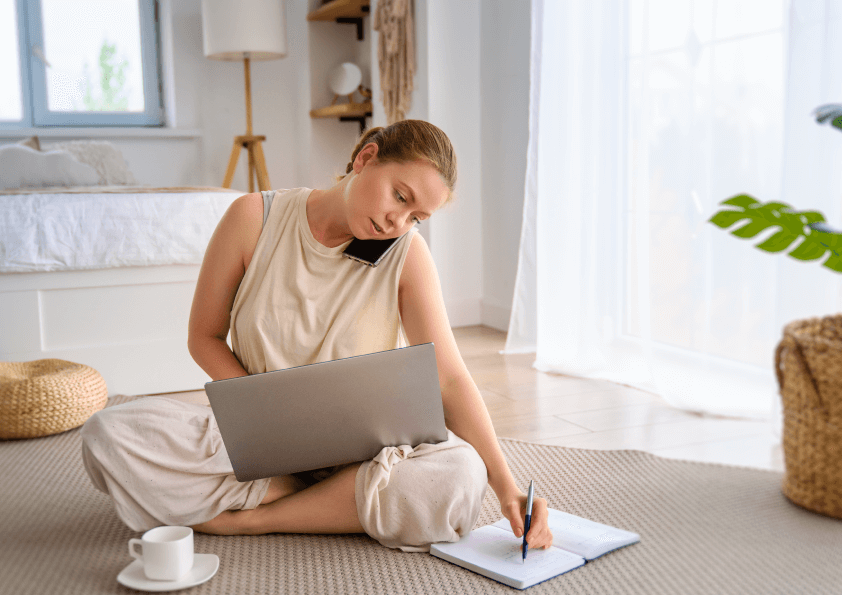 Woman working on laptop